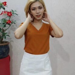 áo thun cổ tim nữ màu bò