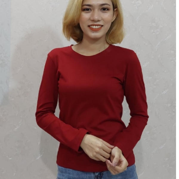 áo thun tay dài nử màu đỏ đô