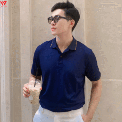 áo thun cổ bẻ màu xanh đen