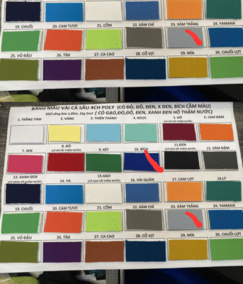 bảng màu vải cá sáu poly