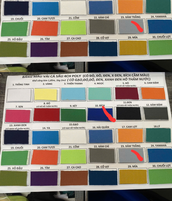 bảng màu vải cá sáu poly bảng màu vải cá sáu poly